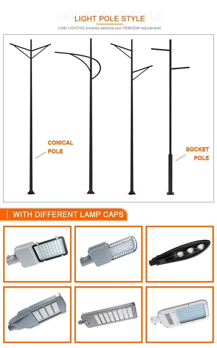 High Mast Aluminum Conical LED Solar Garden Square Octagonal Lamp Post Galvanized Lighting Steel Street Light Pole
