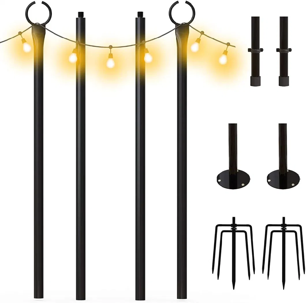 Holiday Styling String Light Pole - Outdoor Metal Poles with Hooks for Hanging String Lights - Garden, Backyard, Patio Lighting Stand for Parties, Wedding